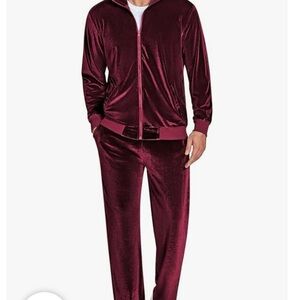 Amazon Men's Velour Jogger Set in Burgundy
